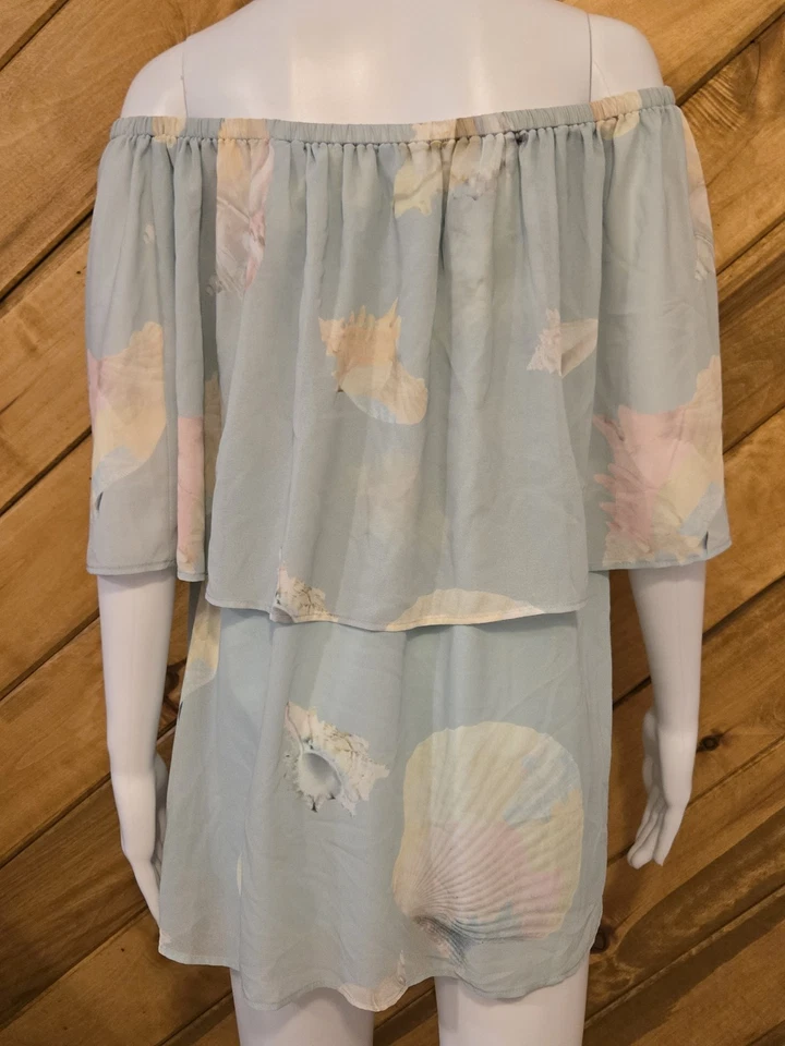 Mini Vestido Show Me Your Mumu 'Mako' para Mujer Talla S Verde Azul Concha Marina Hombro Descubierto Foto 3 de 4