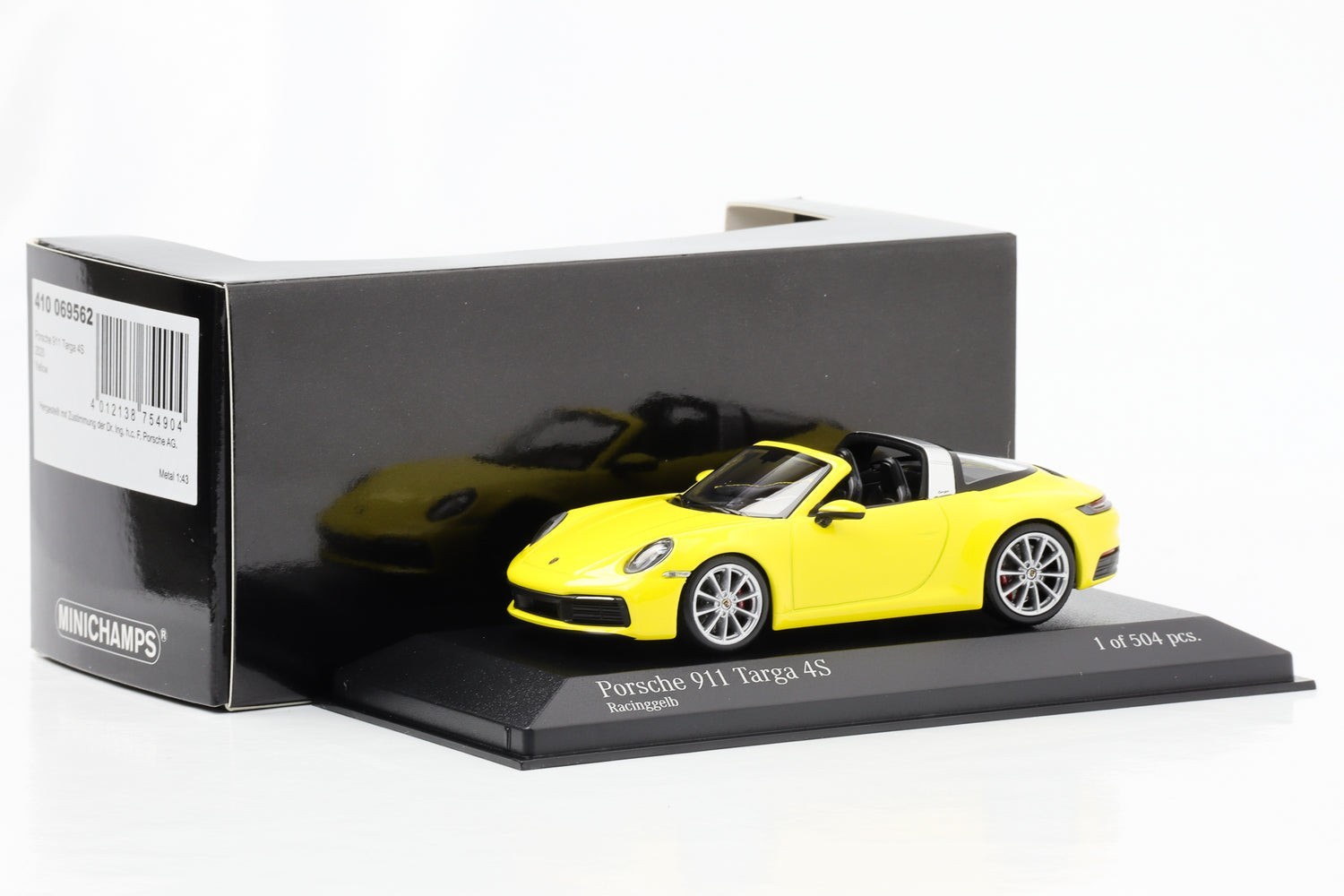 Porsche 911 992 Targa 4S 1:43 jaune racing, l'objet déco idéal pour bureau de passionné