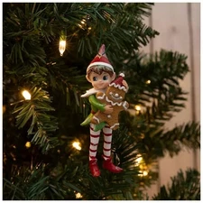The Christmas Shoppe Elf with Gingerbread Ornament Christmas Ornament 4.6"