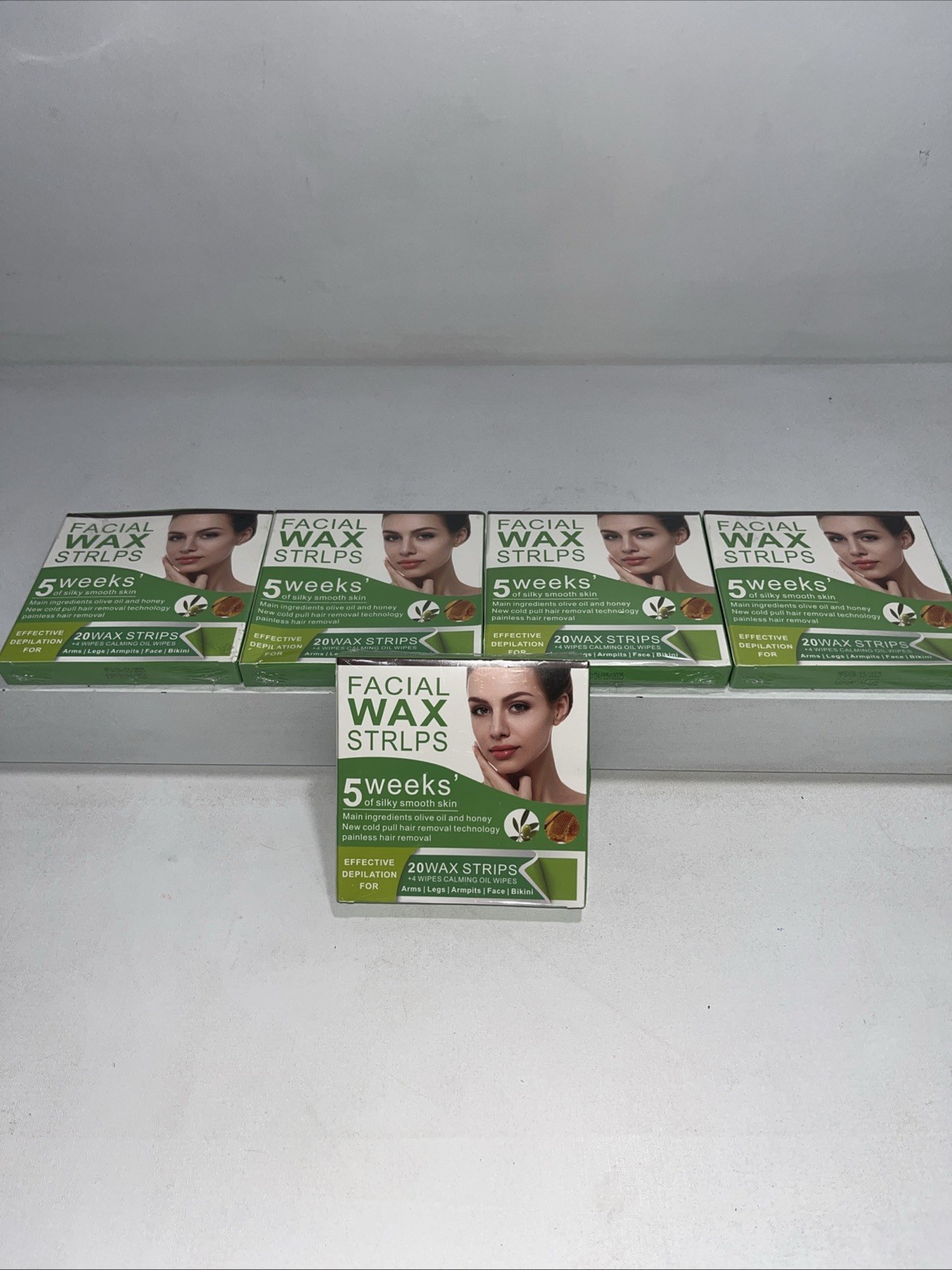 5 Sealed Boxs Facial Wax Strips, 20 Each Box