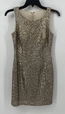 Aqua Preowned Womens Gold Sequin Mini Bodycon Size 0 Padded Cups