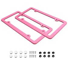 2pc Premium Pink Slim 2-Hole License Plate Frame with Screws/Fasteners and Caps