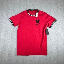 Disney Mickey Mouse T Shirt Adult S Red Black Organic Cotton Ringer Tee NWT