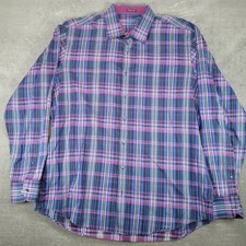 Bugatchi Uomo Mens XL Classic Fit Button Up Shirt Blue Purple Plaid Long Sleeve
