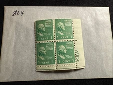 US Stamps Scott 804 1c plt block of the 1938 Presidential Series M/NH Fresh