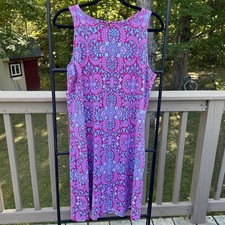 Talbots Petite Sleeveless Keyhole Back Shift Dress PL Pink Blue Paisley Stretch