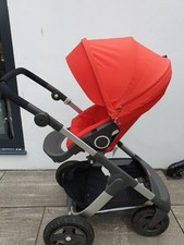 Stokke Trailz Red Pushchair Pram Buggy + Rain Cover Tyres Need Attention