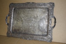 Vintage Colonial Silver Plated Copper Serving Platter Tray 20 X 14 Read