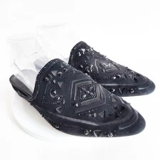 Sole Society Leather Beaded Black Slip-on Flat Pointy Toe Mules Size 8M Art Deco