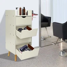 4 Drawer White Salon Storage Cabinet With Hair Dryer Holders Styling Station