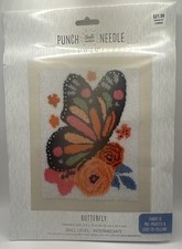 Needle Creations Punch Needle Kit  BUTTERFLY Framed Preprinted Fabric Panel Kit