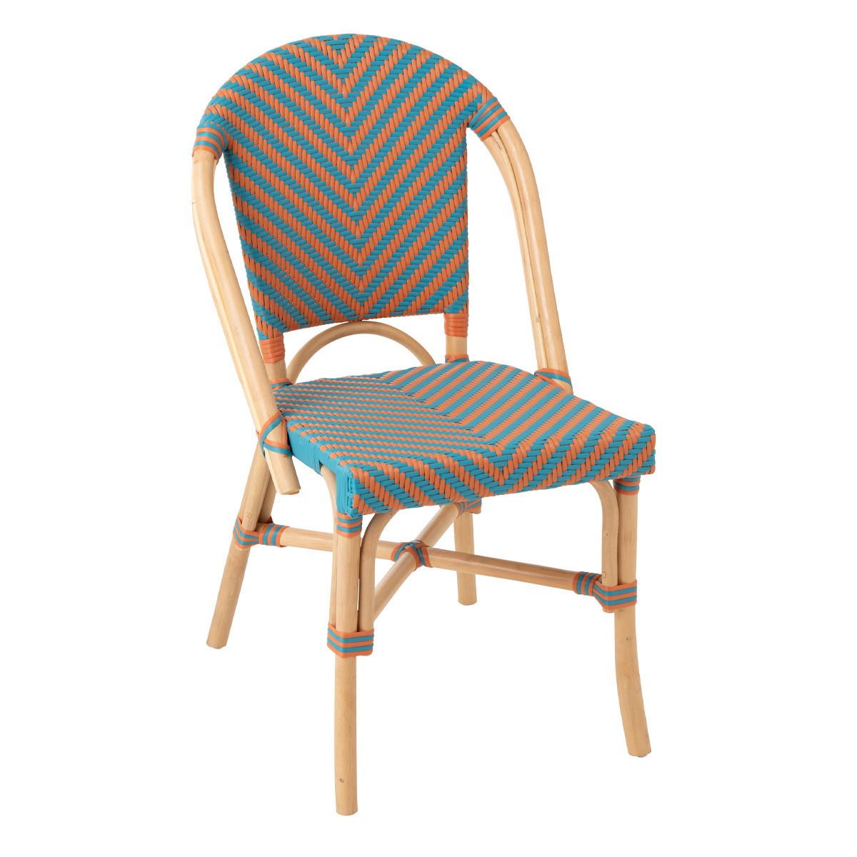 Chaise en rotin Geo haute qualité tressée main orange et turquoise