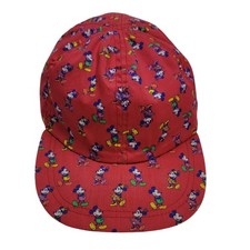 Vintage 80s Disney Mickey Minnie Mouse All Over Print Hat Made in USA Red Cap