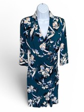 Eliza J. Faux Wrap Sheath Dress Women’s 14W Teal Floral Printed 3/4 Sleeve