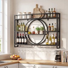 Floating Wine Rack Wall Mounted 5Tier Hanging Bar Display Shelf Glass Holder