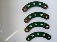 Meccano 4 x 2.5" Dark Green Stepped Curved strips. Part 90a.  Stamped