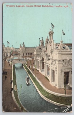 um 1908 französisch-britische Ausstellungspostkarte - Western Lagoon, London - Valentinstag