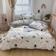 Space Duvet Cover Set Twin 100 Cotton Bedding Cartoon Astronaut Rocket Unive...