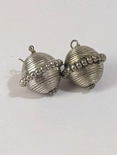 Silver Tone Planet/Sphere Shaped Earrings. Etched/Textured. 925 SS Hooks. 1.5".