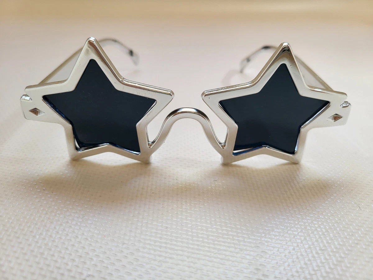 Star Shaped Costume Sunglasses Silver Frame Fun Novelty Party Glasses