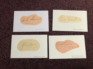 Speedway autographs x 4 stuck onto postcards