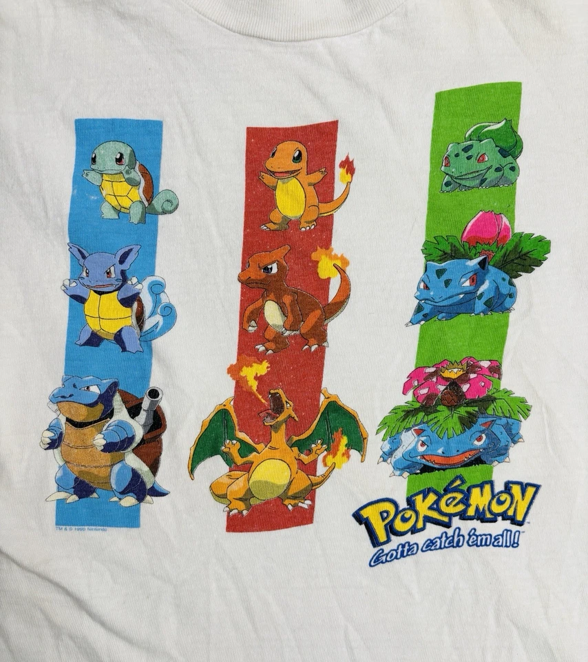 复古 1999 年任天堂 Pokemon Blastoise/Charizard/Venosaur 青少年 T 恤 尺寸 Sm — 第 2/4 张图片