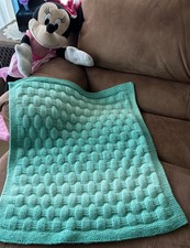 NEW Medium HandKnit- Shades Of Mint Afghan Baby Blanket Machine Wash/Dry