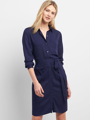 は。 Gap Long Sleeve Shirtdress with Ruching, Size S Dark Night (131237
