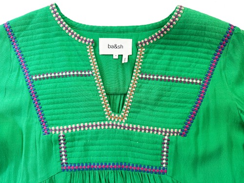 BA&SH Green Peasant Blouse Embroidered Detail Women's Size M - Bild 3 von 9