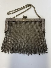 Art Nouveau Antique GERMAN SILVER MESH PURSE Bag Chain Mail Embossed Florals
