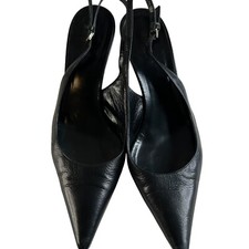 Gucci Stiletto Pointed-Toe Slingback Pumps US 7 EU 36 1/2 Black Kitten Heel High