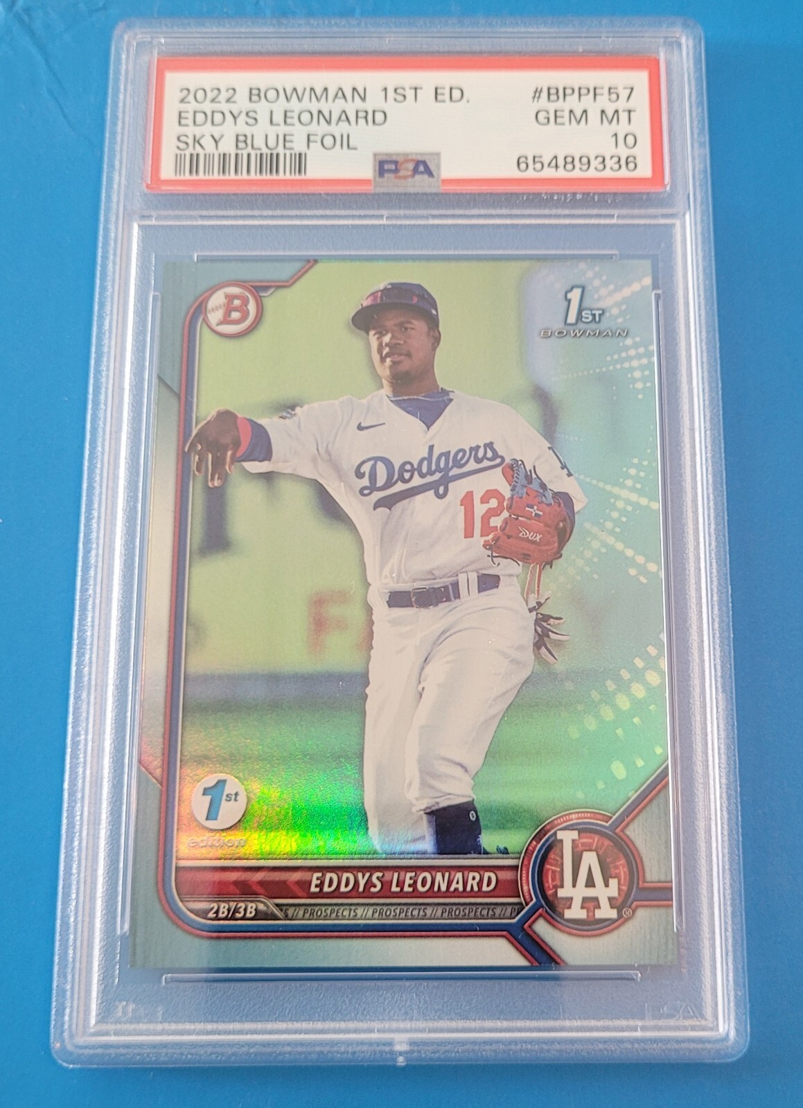 PSA 10 EDDYS LEONARD 2022 Bowman 1st Edition Paper SKY BLUE FOIL RC GEM MINT