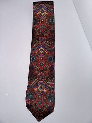 Smithsonian Institution 100% Silk Neck Tie Arts & Crafts Pattern Red Green Blue