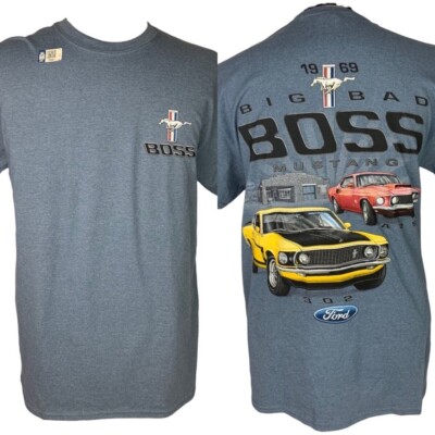 Medium Ford Official Men's Blue Tshirt ''BOSS'' Mustang Short Sleeve