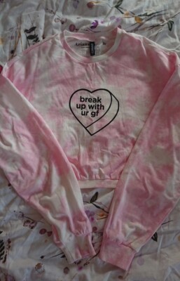 H&M Ariana Grande Cropped Sweatshirt Pink Tie Dye Break Up With Ur Girlfriend M