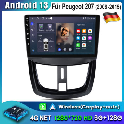 6+128GB Android 13 Autoradio Für Peugeot 207 2006-2015 9'' GPS Navi BT WIFI 8Kern