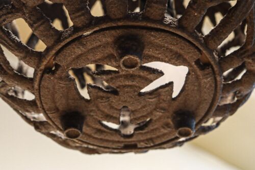 Japanese Iron hanging lantern TORO Sparrow & Bamboo SUKASHI TAISHO w10.4" *62 - Picture 20 of 24
