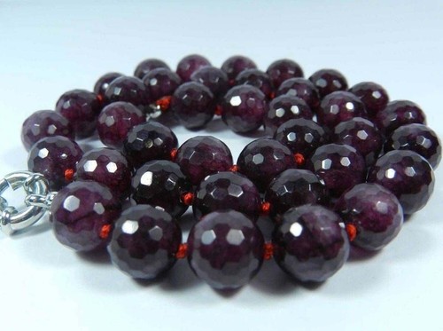Natural 8mm Faceted Red Garnet Gemstone Round Beads Necklace 18'' - Picture 2 of 12