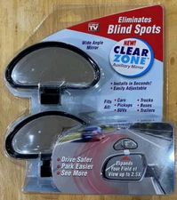 As Seen On TV ~ Clear Zone Auxiliary Mirror ~ Wide Angle ~ 2 Pack ~ Brand New
