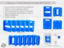 Combo: 6 Battery + 6 Tool Mounts/Hangers/Holders/Brackets for Hart 20V