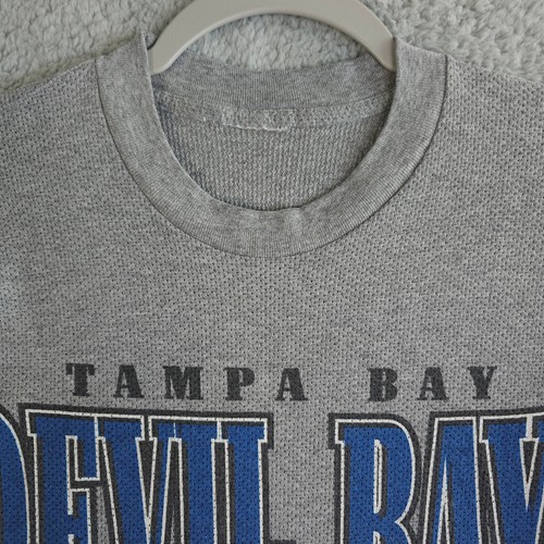 Vintage Tampa Bay Devil Rays Shirt Men L Gray Waffle Hank Aaron Original MLB '99 - Picture 6 of 8