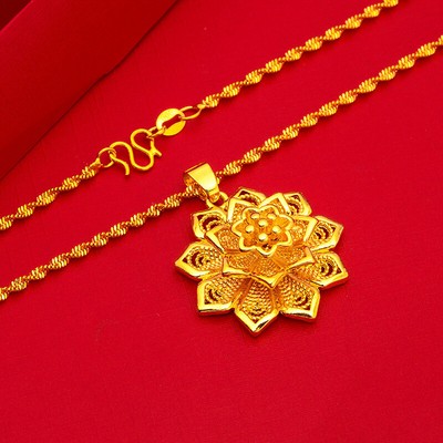 18K Gold Color Exquisite Flower Pendant Necklace For Women Wedding Jewelry G _r1