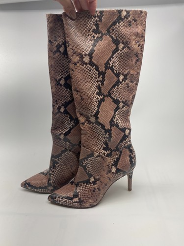 Steve Madden Womens Kinga Brown Snake Knee High Heel Boots Sz 6
