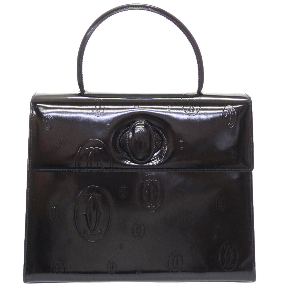 AUTHENTIC CARTIER happy Birthday Hand Bag Black Navy Patent AUTHENTIC CARTIER happy Birthday Hand Bag Black Navy Patent