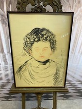 Zeichnung KIND Portrait auf Papier, Kohle und Buntstift, unsigniert