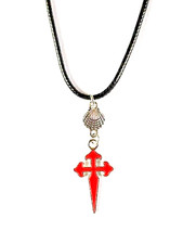 St James Cross and Shell Pilgrim Pendant on Cord - Camino de Santiago