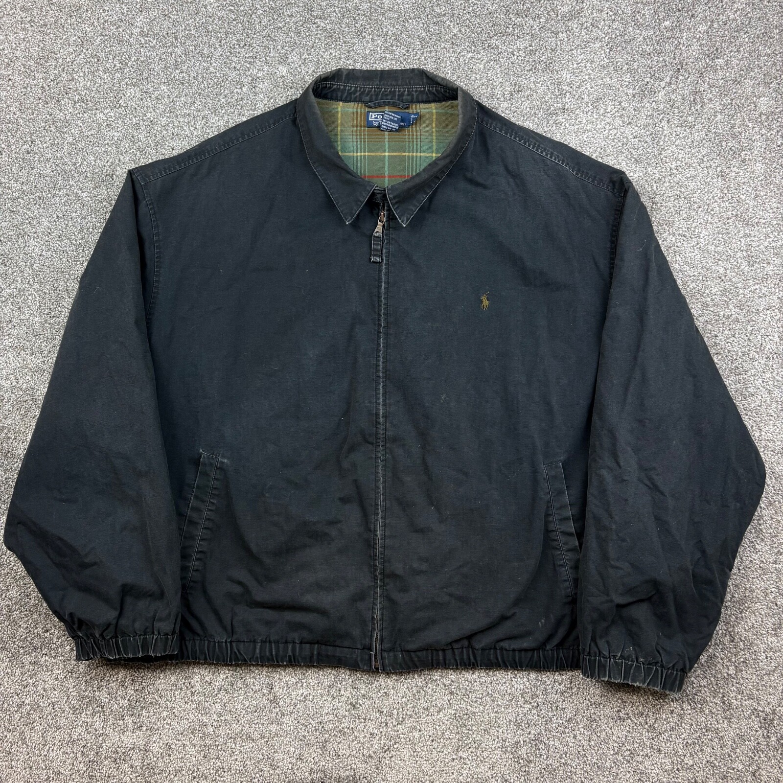 PONY Polo Ralph Lauren Harrington Giacca Uomo 5X GRANDE Foderata in Flanella Full Zip Twill