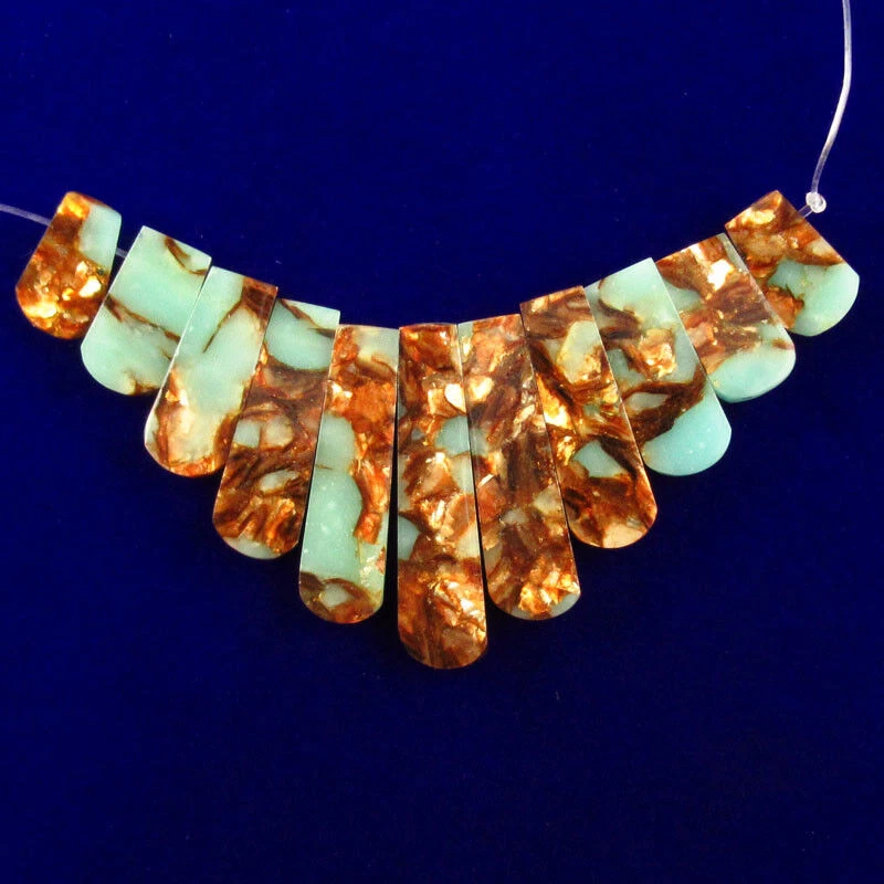 Venta al por mayor 11 piezas Piel de serpiente Jaspe y oro Cobre Bornite Piedra Colgante Cuentas Foto 2 de 3