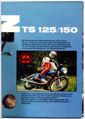 MZ TS 125, TS 150 & ETZ 250 brochure Prospekt, 1983 (German text