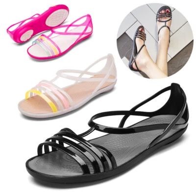 NEW LADIES JELLY SLIP ON WOMEN SUMMER BEACH RETRO FLAT SANDALS SHOES SIZE
